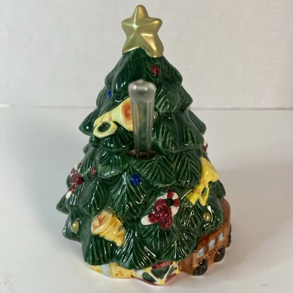 Vtg Earthenware Christmas Tree Sugar & Creamer Set w/Original Box Kitchen Decor